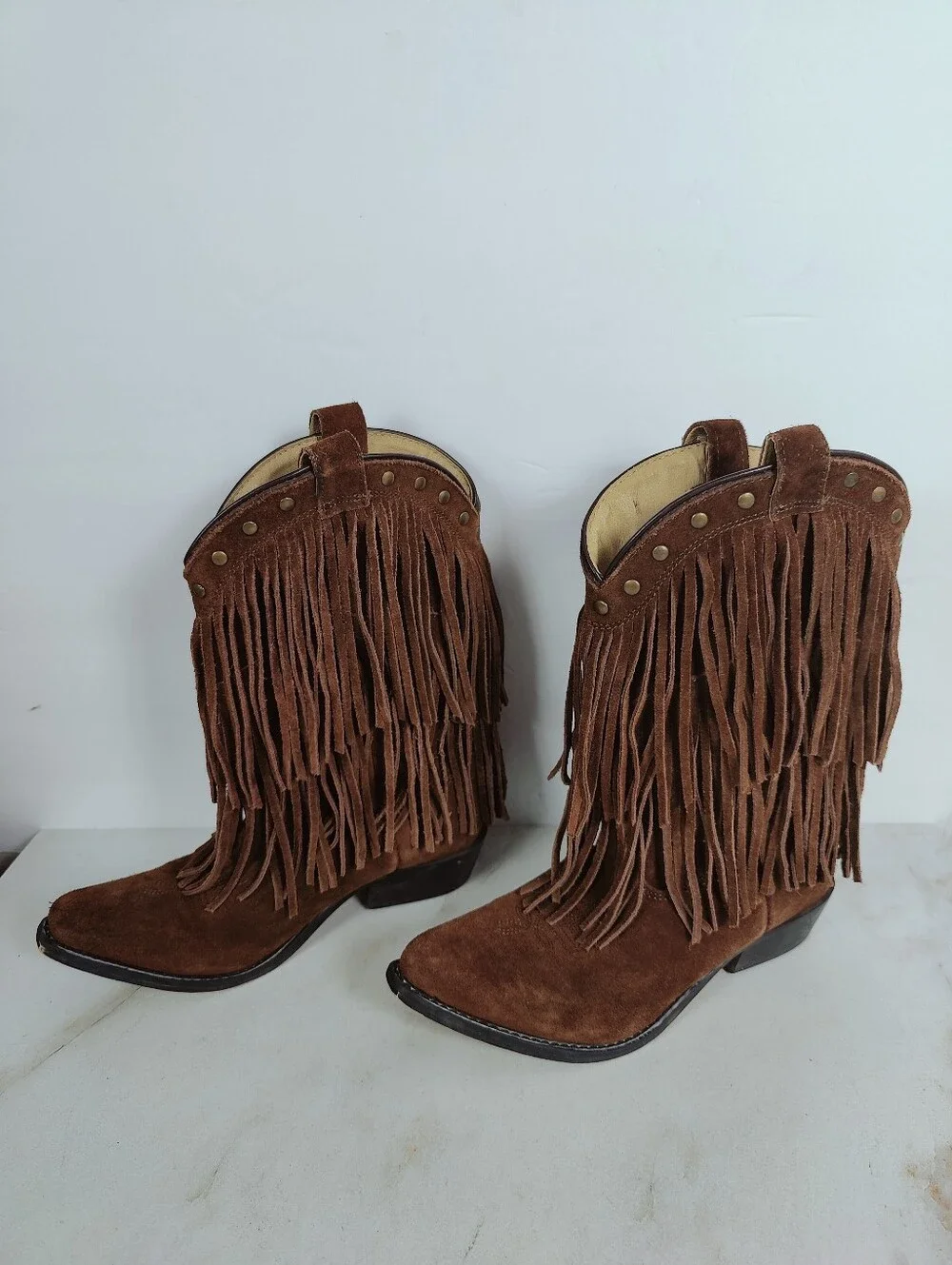 Smoky Mountain Kids Wisteria Brown Suede Double Fringe Western Cowboy Boots, 3.5
